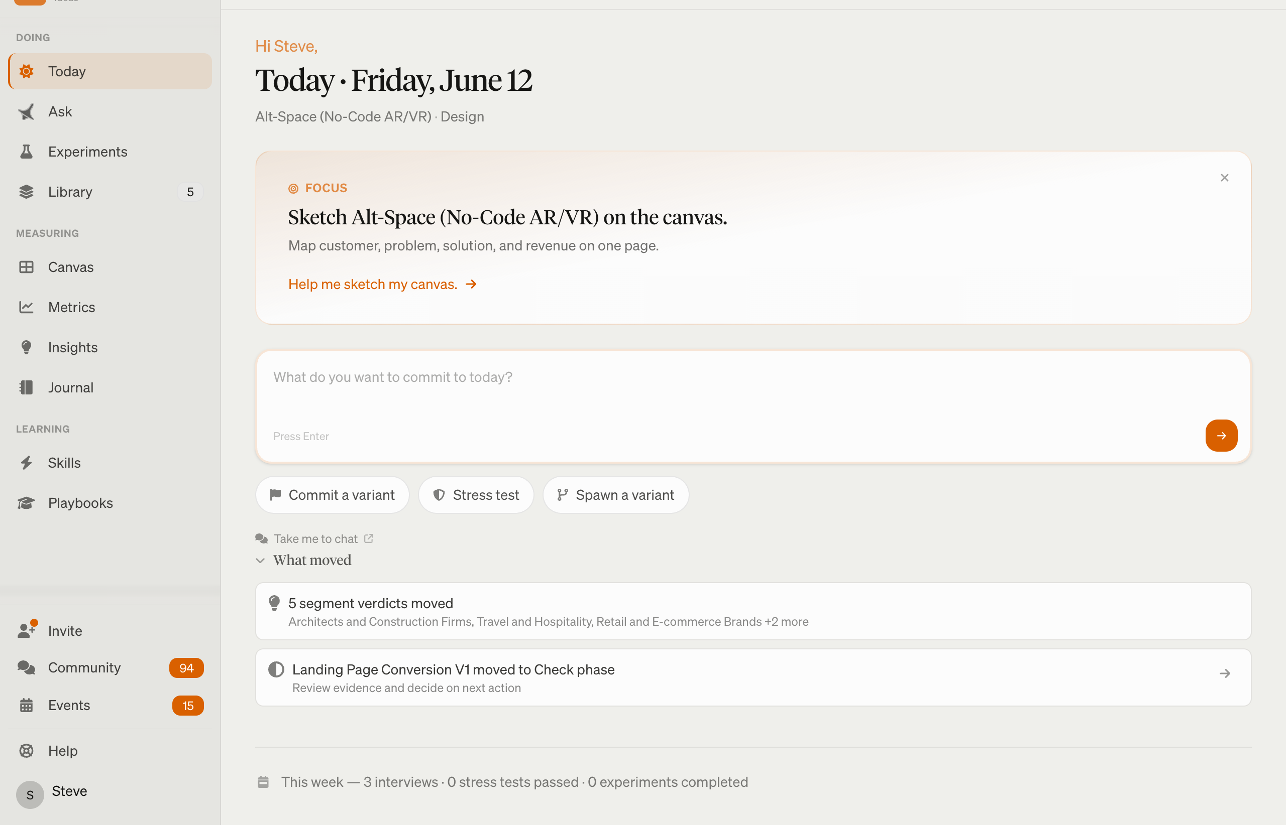 The dashboard with the 90-day cycle, sprints, and PDCA phases