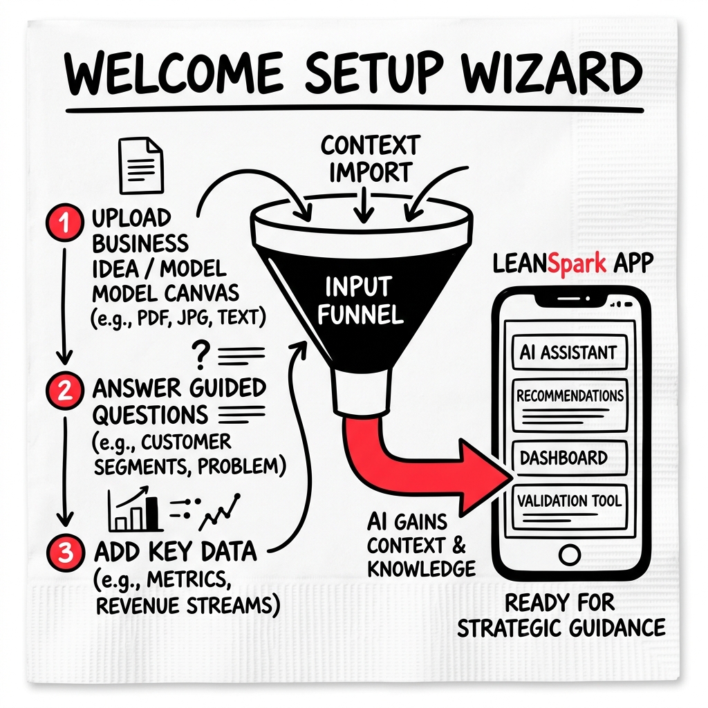 The Welcome Wizard importing your business model into LEANSpark