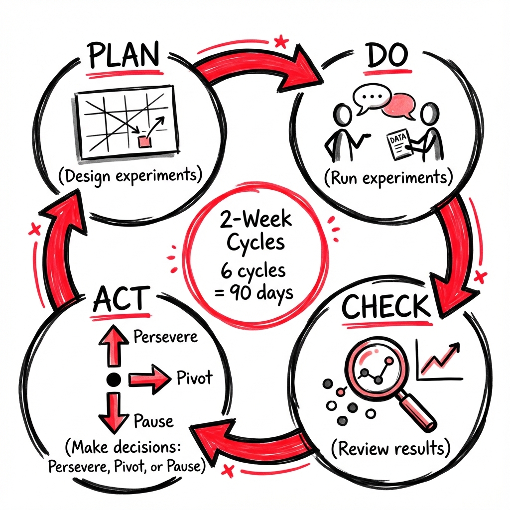 PDCA-Lernzyklus - Plan, Do, Check, Act für Startup-Validierung